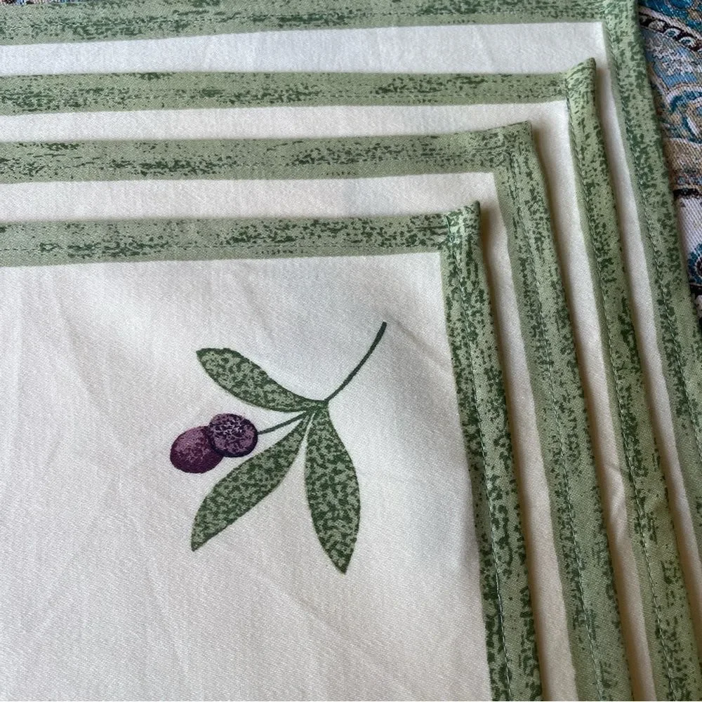 Williams Sonoma Cotton 4 pc dinner napkin olive tuscan green cream large